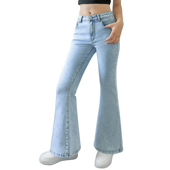 Happy Cherry Girl's Jeans Pants Flare Leg Kids Bell Bottom Trousers Teen Slim Denim Pants Mid Waisted Denim Pants with Pockets 11-12 Years