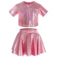 thumbnail image 1 of Happy Cherry Girls Metallic Dance Outfit Sequin Hip Hop Top Dance Shirt Short Sleeve Rave Metallic Skirt Shiny Dance Clothes Set Glitter Street Dancewear 3-4 T, 1 of 6