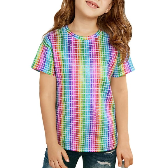 Happy Cherry Girls Sequin Dance Tshirts Kids Sparkle Disco Tops Boys Shiny Hip Hop Dancewear Jazz Performance Costume 3-4 Years