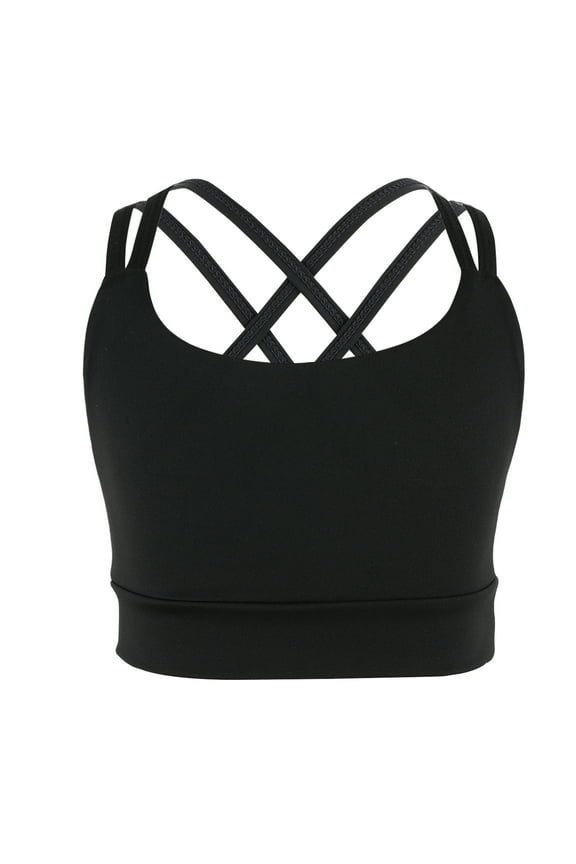Girls Sports Bra Criss Cross Back Kid Training Racerback Bra Yoga Athletic Dance Bralette Active Crop Top Ballet Gymnastics Undershirt 9-10 Years Black