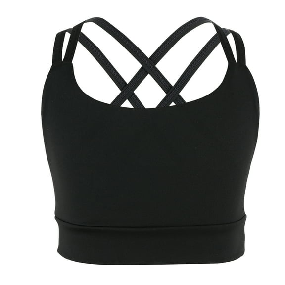Happy Cherry Girls Sports Bra Racerback Kid Athletic Bralette Crop Tops Yoga Training Bra Active Cotton Bra Tennis Ballet Gymnastics Undershirt 3-4 Years Black