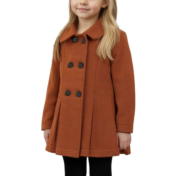 Happy Cherry Girls Winter Trench Coat Toddler Dress Overcoat Baby Long Sleeve Peacoat Fall Button Outwear Warm Double Breasted Jackets 5-6 Years Brown