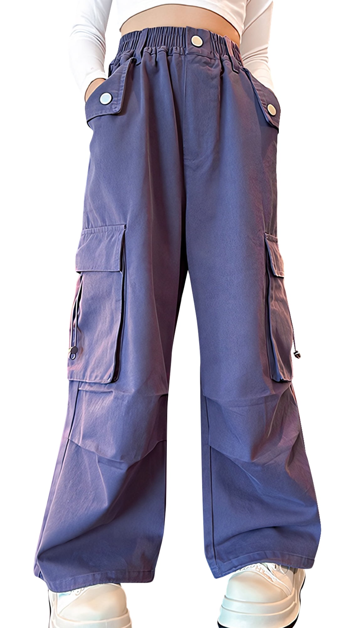 Girls Shiny Metallic Cargo Pants Hip Hop Dance Streetwear Cargo Trouse