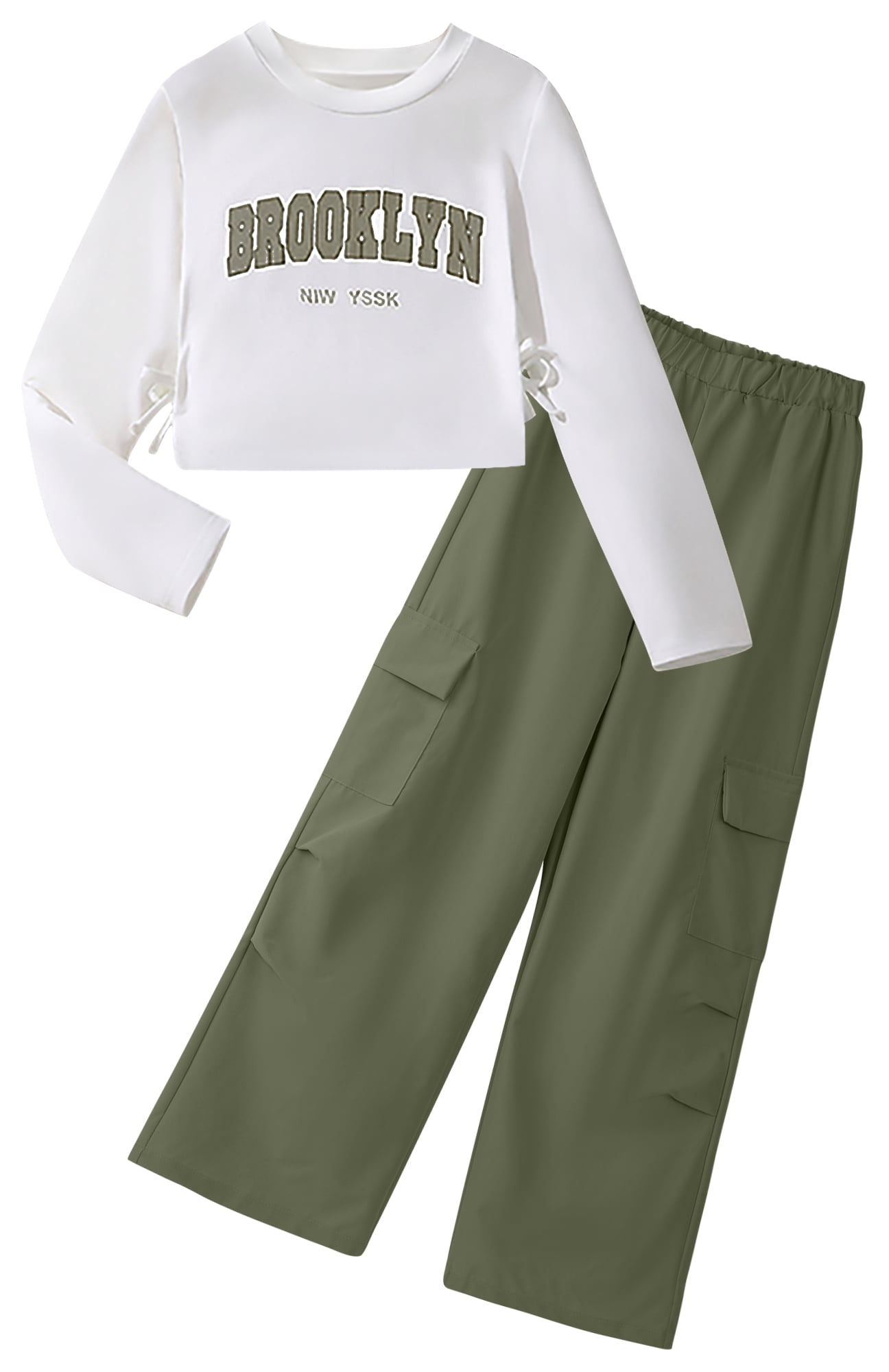 Kids Clothing Sets Girls Elastic Waist Baggy Cargo Pants Long Sleeve Sweatshirt 2 Piece Fashion Outfits 10 Years