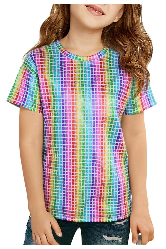 Kids Girls Sparkly Metallic Shirt Boys Shiny Sequins Tops Dance Performance Shirt Jazz Hip Hop Dancewear Costume 9-10 Years