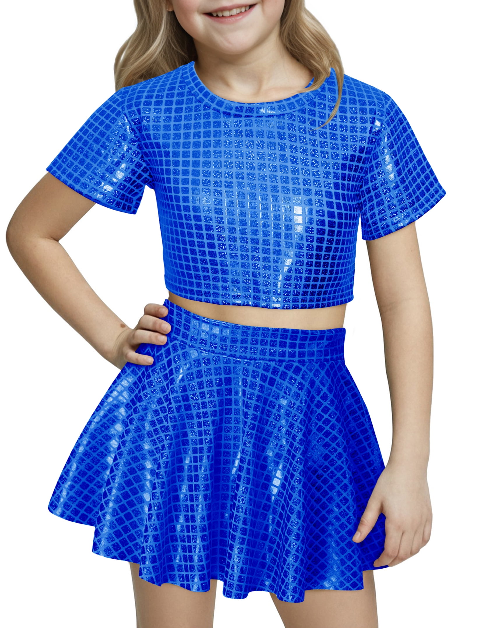 Happy Cherry Kids Metallic Dance Outfit Girls Sequin Skirt Top Set