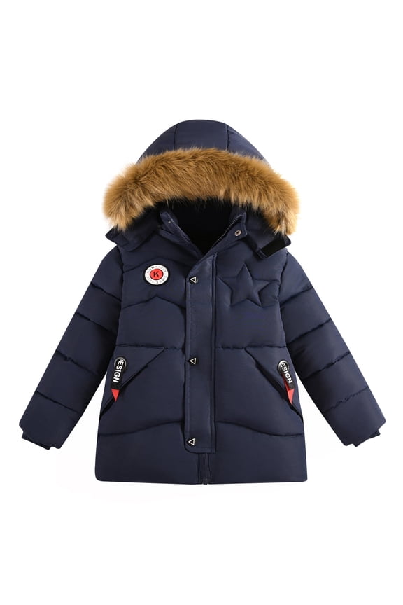 Kids Puffer Jacket Boys Winter Down Jacket Fleece Lined Coat Padded Parka Outerwear 9-10 Years Blue