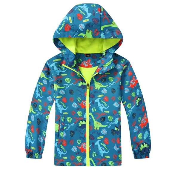 Happy Cherry Kids Rain Jackets Lightweight Hooded Boys Waterproof Raincoat Girls Fleece Lined Windbreakers Windproof for Outdoor Cycle Hiking 3-4 Years Blue