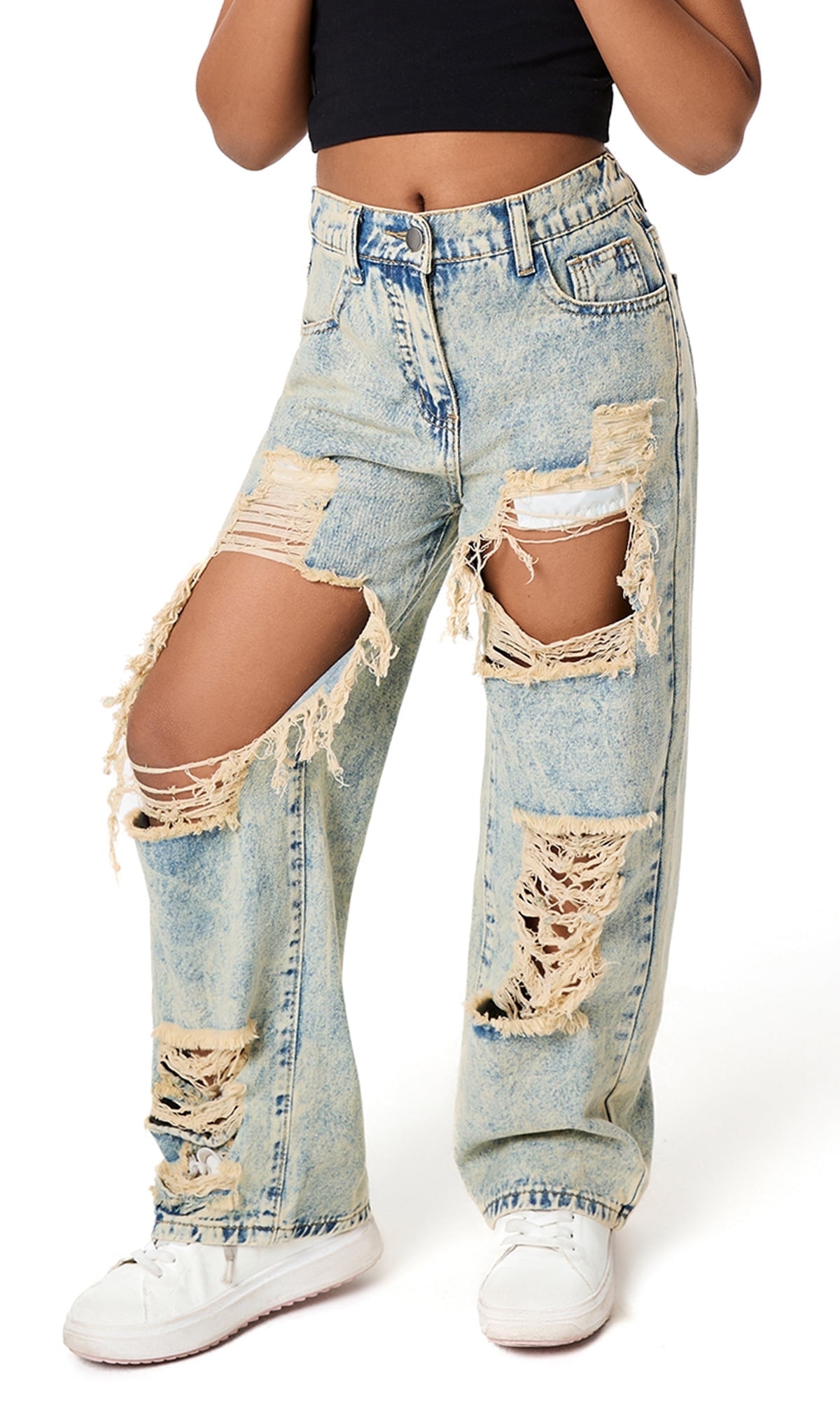 Baggy Jeans Ragazzi Gamba Larga Elastico In Vita E Tasche Multiple Pantaloni Cargo Jeans Jeans Pantaloni Per Bambini, Blu, 7-8 Anni