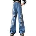 thumbnail image 1 of Happy Cherry Kids Ripped&nbsp;Denim&nbsp;Pants Girls&nbsp;Baggy Jeans&nbsp;Pants Elastic&nbsp;Waist&nbsp;&nbsp;Loose&nbsp;Cool&nbsp;Trousers&nbsp;Wide&nbsp;Leg&nbsp;with&nbsp;Pockets Blue, 1 of 6