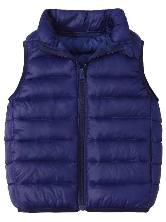 Kids Down Vest Girls Sleeveless Puffer vest Boys Lightweight Warm Quilted Gilet Winter Waistcoat Snow Outerwear Outdoor Bodywarmer Cotton Padded Stand Collar for 3-4 Years Navy Blue