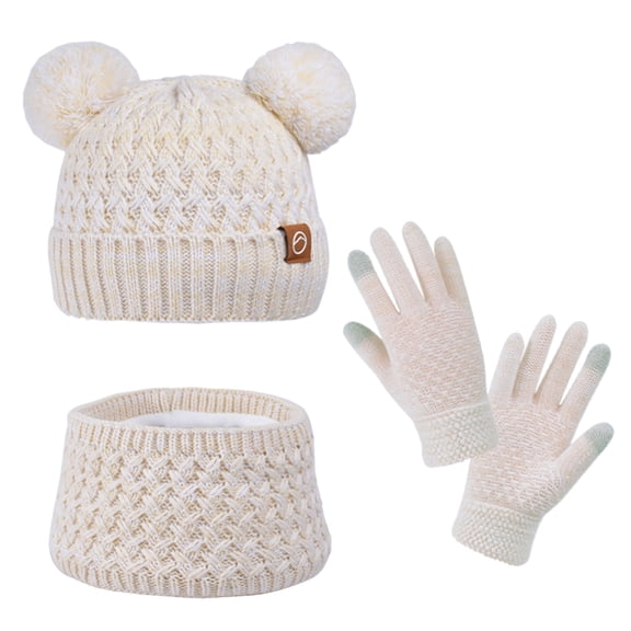 Happy Cherry Kids Winter Cap Gloves Scarf Set Toddler Beanie Hat Scarf Gloves 3Pcs Thermal Boys Knit Hat Cute Bear Girls Fleece Lined Neck Warmer Mittens 4-10 Years