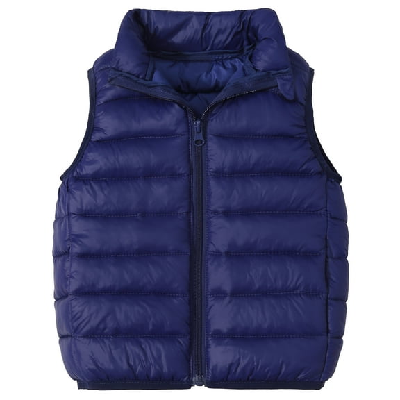 Happy Cherry Down Puffer Vest for Boy Kids Lightweight Sleeveless Jacket girl Warm Quilted Gilet Winter Waistcoat Snow Outerwear Outdoor Bodywarmer Cotton Padded Stand Collar for 8-10 Years Navy Blue