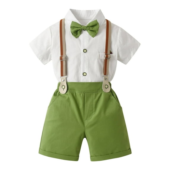 Happy Cherry Toddler Formal Suit Baby Boy Wedding Clothes Newborn Gentleman Outfit Infant Wear Clothes Summer Shirt Bowtie Suspender Set 6-7 T