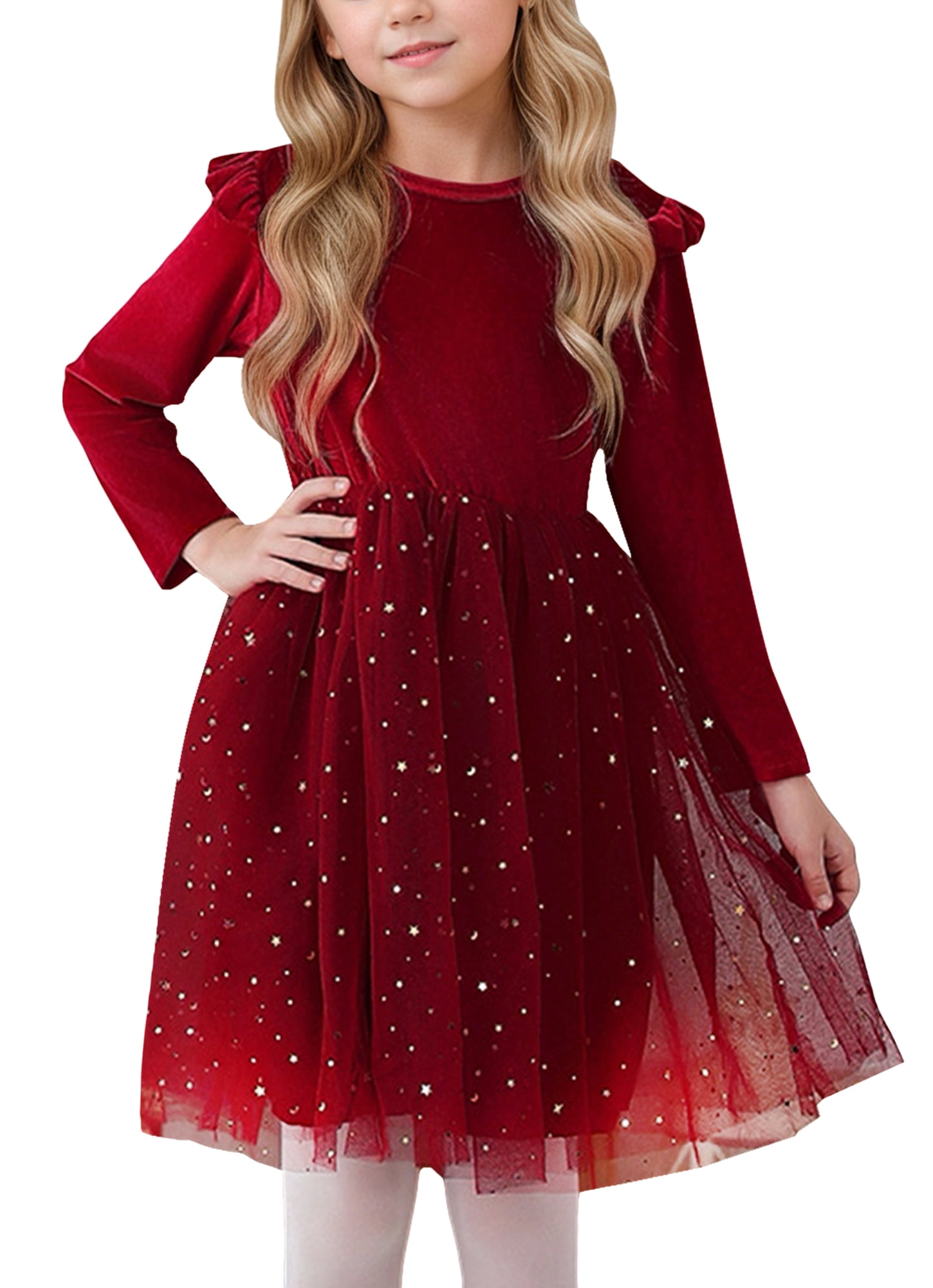 Happy Cherry Toddler Girls Dress Long Sleeve Kids Princess Dresses Sequins  Mesh Tutu Dress Elegant Velvet 2-3 Years Red - Walmart.com