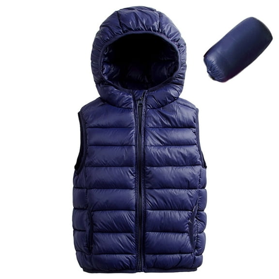 Happy Cherry Toddler Packable Vest Hooded Kids Puffer Down Waistcoat Boys Girls Winter Vest Unisex Lightweight Sleeveless Jacket with Zipper 5 Years Navy