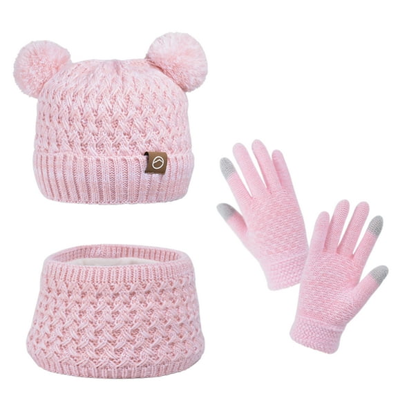 Happy Cherry Toddler Winter Hat Scarf Glove Set Kids Beanie Girls Fleece Lined Hat Neck Warmer Mittens Boys Thermal Hat Cute Bear Scarf Gloves 3Pcs 4-10 Years