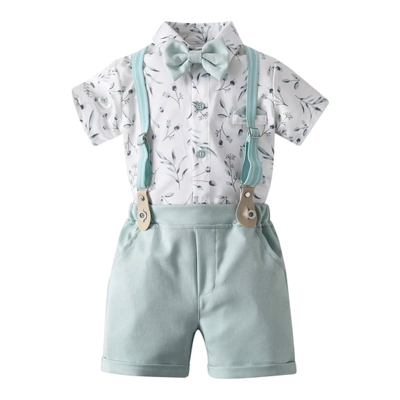 Happy Cherry Wedding Outfits for Boys Baby Infant Gentleman Clothes Newborn Formal Wear Summer Toddler Dress Clothes Shirt Bowtie Suspender Set 3-4 T