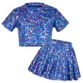 thumbnail image 1 of Happy Cherry Girls Metallic Short Sleeve Crop Top with Pleated Skirt Set Kids Shiny Dancewear Performance Sparkly Dance Outfits 2 Pieces7-8 Years Blue, 1 of 6