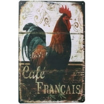 Happy Chickens, Rooster Retro Metal Sign Plate, Antique Art Plaque Rustic Poster Cafe Kitchen Dining Room Home Wall Decor (White)