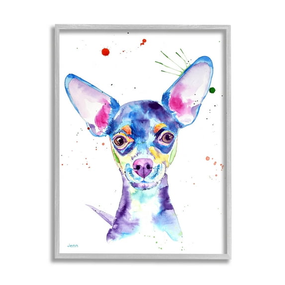 Happy Chihuahua Casual Composition Animals & Insects Graphic Art Gray Framed Art Print Wall Art