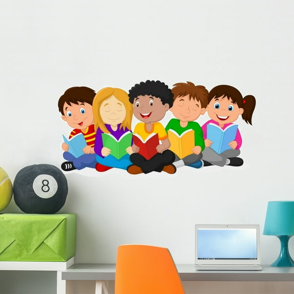 Happy Children Sitting Floor Wall Mural by Wallmonkeys Peel and Stick Graphic (36 in W x 17 in H) WM12292