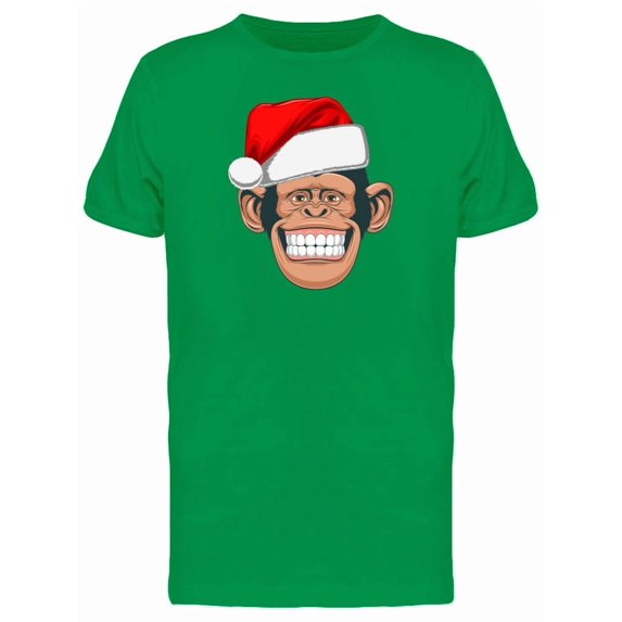 Happy Chimpanzee With Santa Hat Tee Men's -Image by Shutterstock