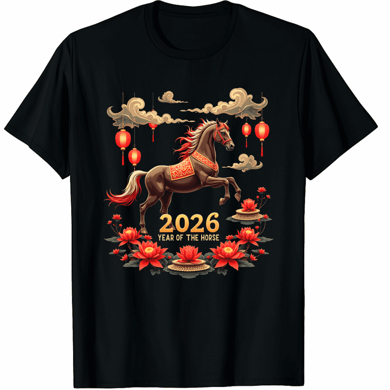 Happy Chinese Lunar New Year of The Horse 2026 Graphic T-Shirt for