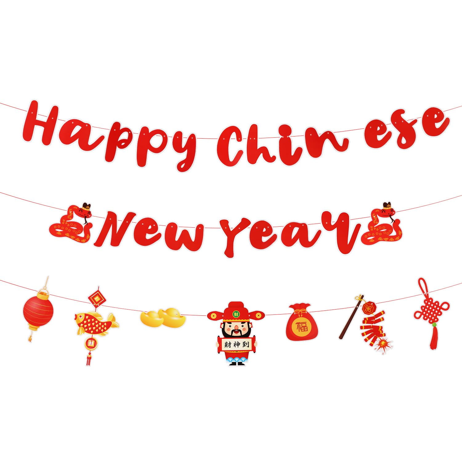 Happy Chinese New Year DHF10 Banner 2025, Chinese New Year Decorations Year of Snake Lunar New