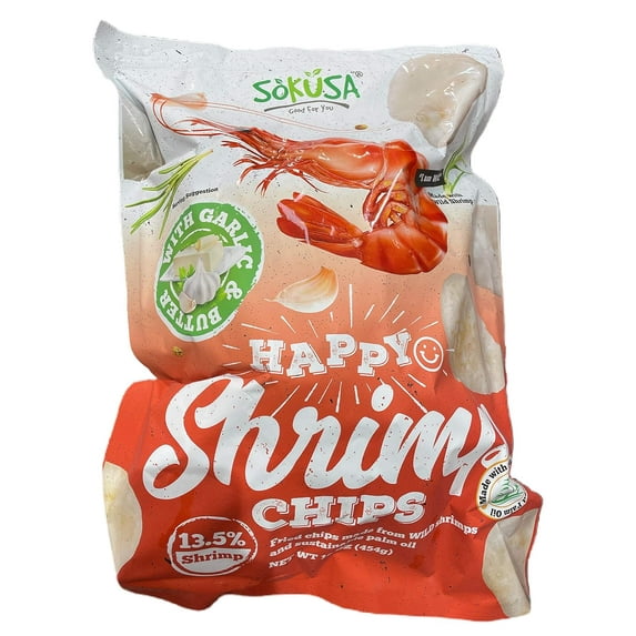 Happy Chips With Garlic & Butter 13.5% Shrimp Family Size, 16 Oz