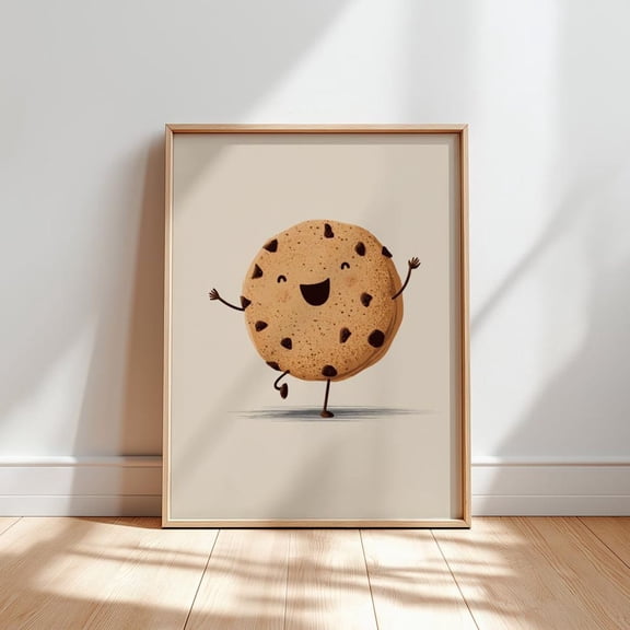 Happy Chocolate Chip Cookie Art: Kitchen Room Poster, Unframed Poster Size 8x12