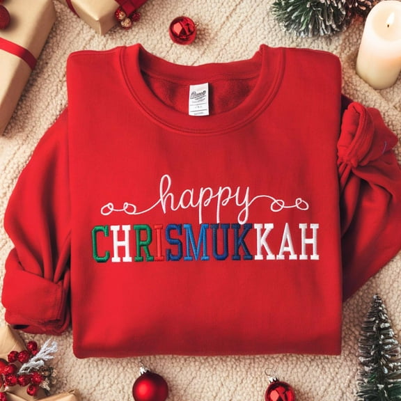 Happy Chrismukkah Embroidered Sweatshirt, Christmas Hanukkah Embroidery Shirt, Chanukah Sweater, Jewish Gift, Xmas Gift