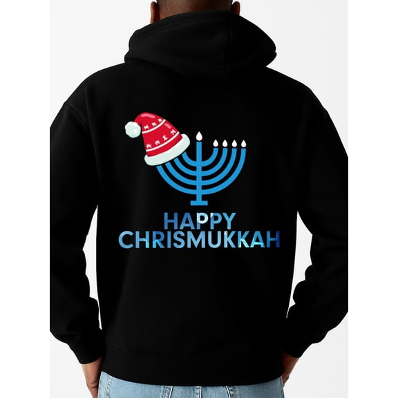 Happy Chrismukkah graphic hoodies Hanukkah mens machine washable black Stylish Autumn/Winter Outerwear, Sweatshirts , Plus Size Hoodies , Cool Hoodies , Funny Hoodies , Sweatshirt autumn Jewish fun