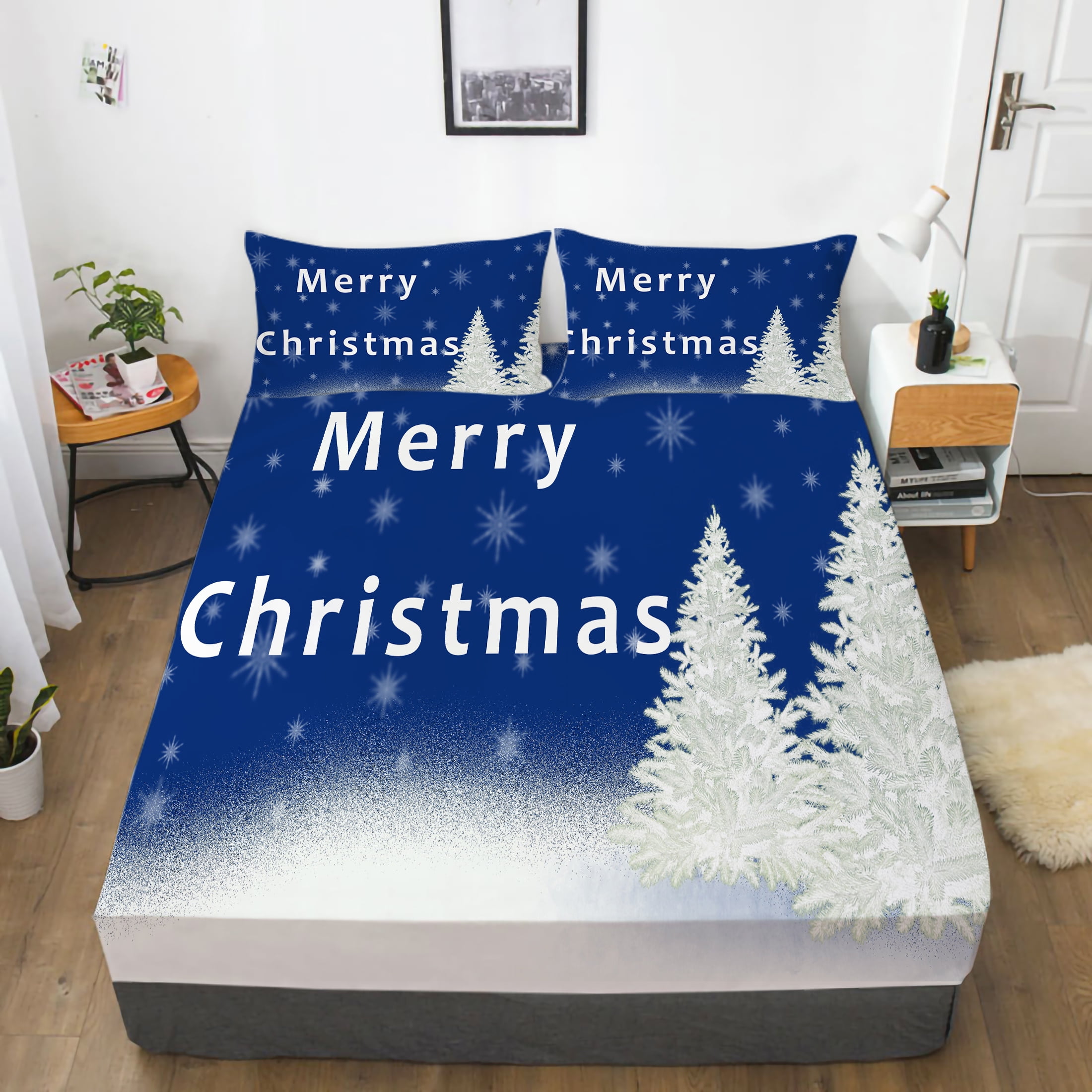 Happy Christmas Bedding Cover Set Home Textiles Fitted Cover Bed Sheets