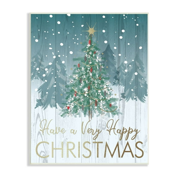 Happy Christmas Glam Detail Text Rustic Fir Tree Botanical & Floral Graphic Art Unframed Art Print Wall Art