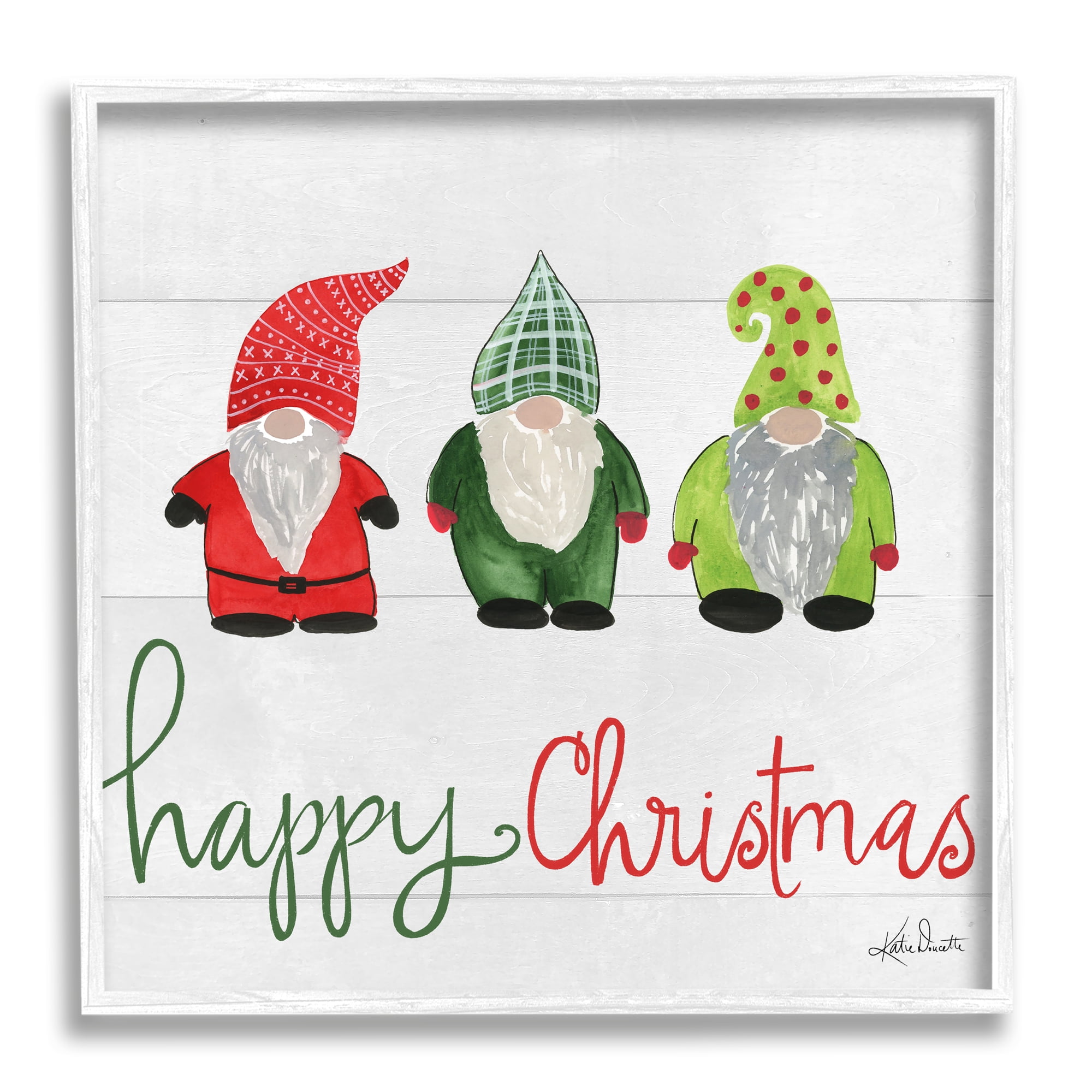 Happy Christmas Jolly Holiday Gnomes Patterned Hats Inspirational Graphic Art Framed Art Print Wall Art