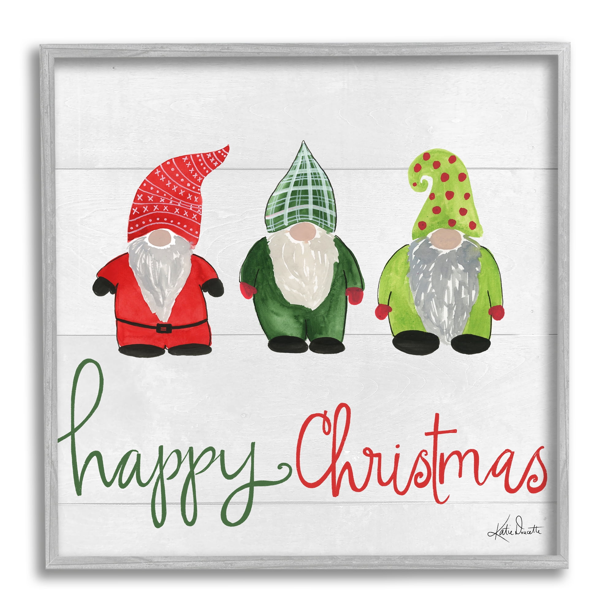 Happy Christmas Jolly Holiday Gnomes Patterned Hats Inspirational Graphic Art Framed Art Print Wall Art