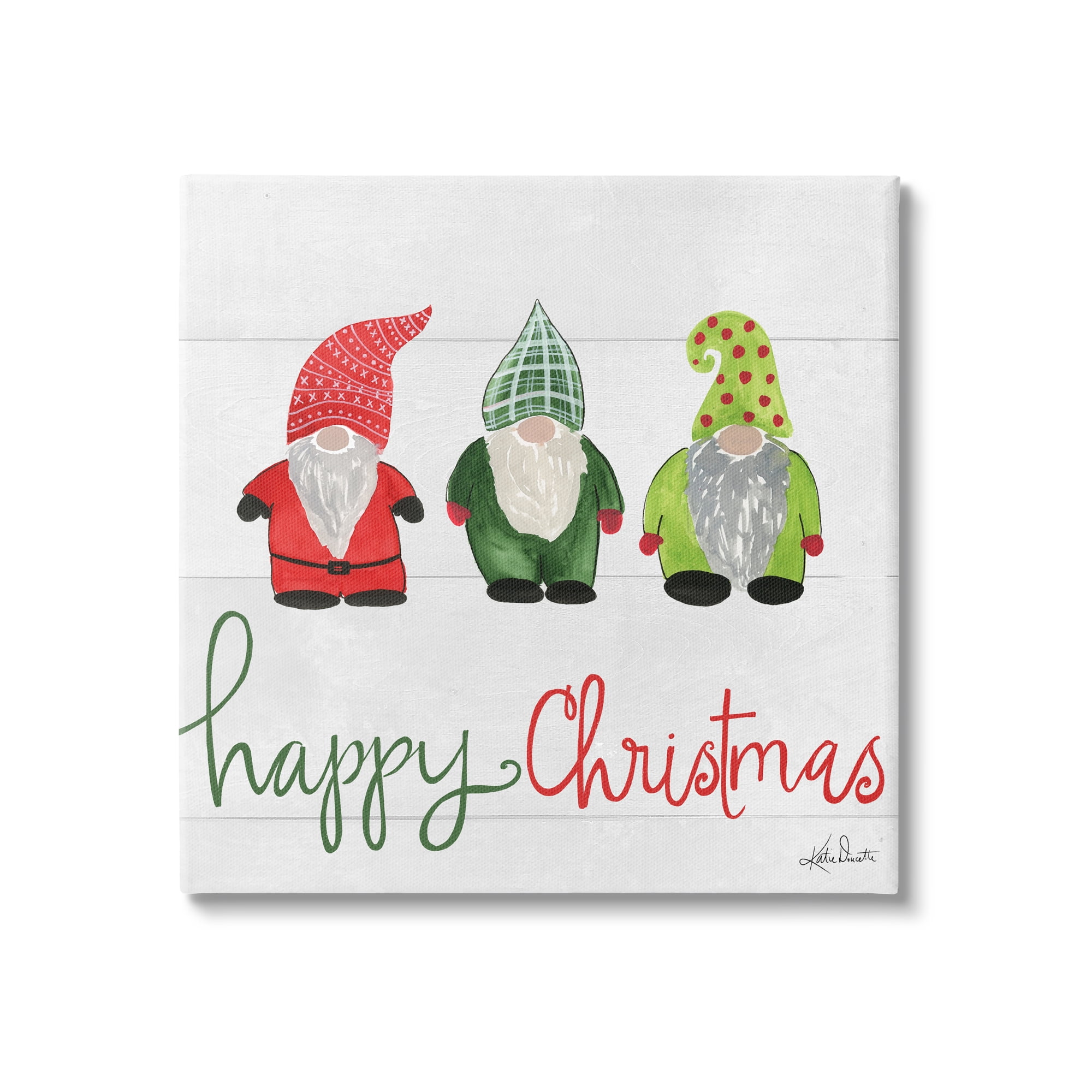 Happy Christmas Jolly Holiday Gnomes Patterned Hats Inspirational Graphic Art Gallery-Wrapped Canvas Print Wall Art