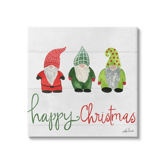 Happy Christmas Jolly Holiday Gnomes Patterned Hats Inspirational Graphic Art Gallery-Wrapped Canvas Print Wall Art