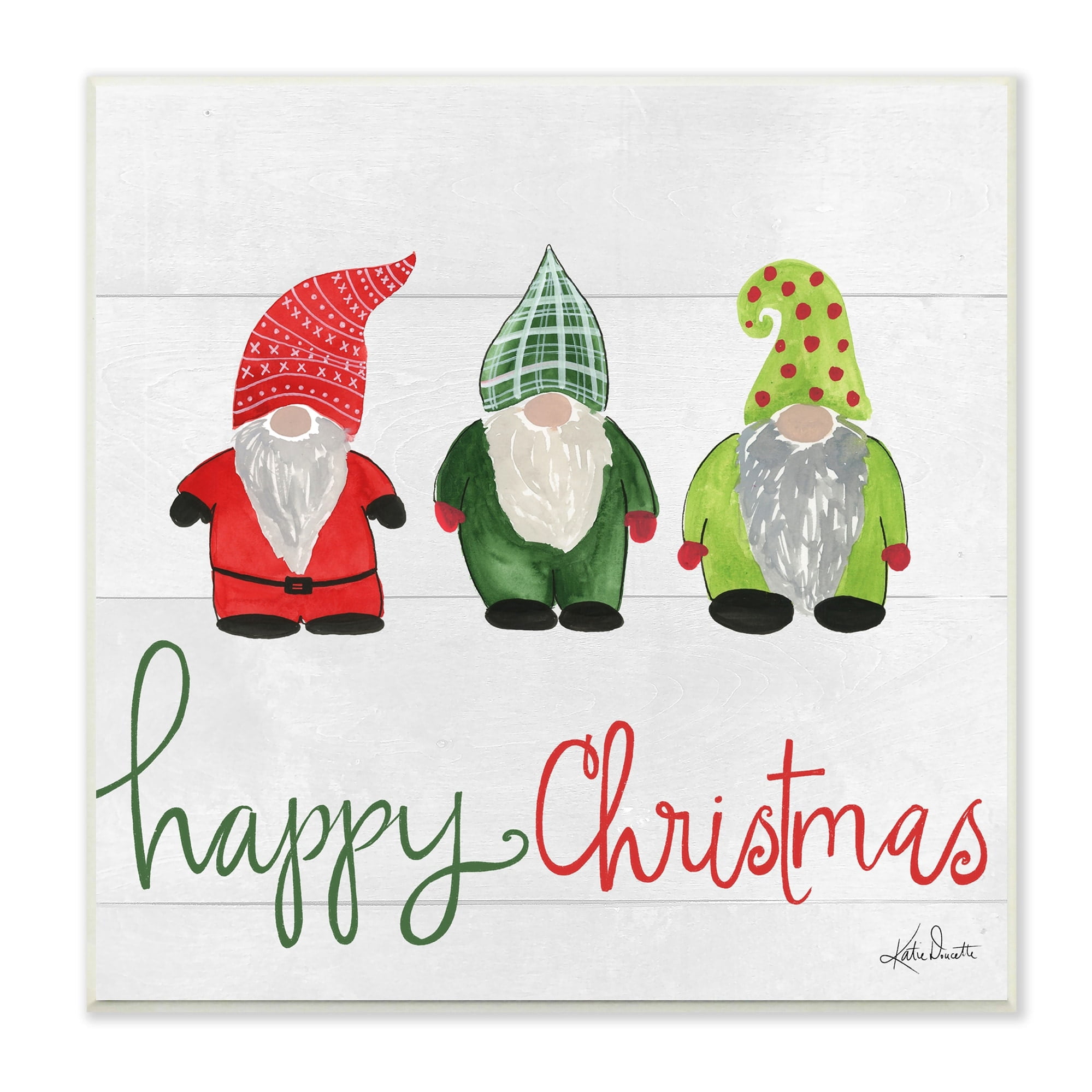 Happy Christmas Jolly Holiday Gnomes Patterned Hats Inspirational Graphic Art Unframed Art Print Wall Art