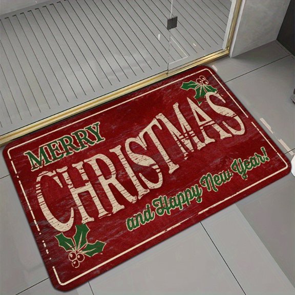 Happy Christmas Pattern Kitchen Floor Mat, Soft Anti Slip Floor Mat, Machine Washable