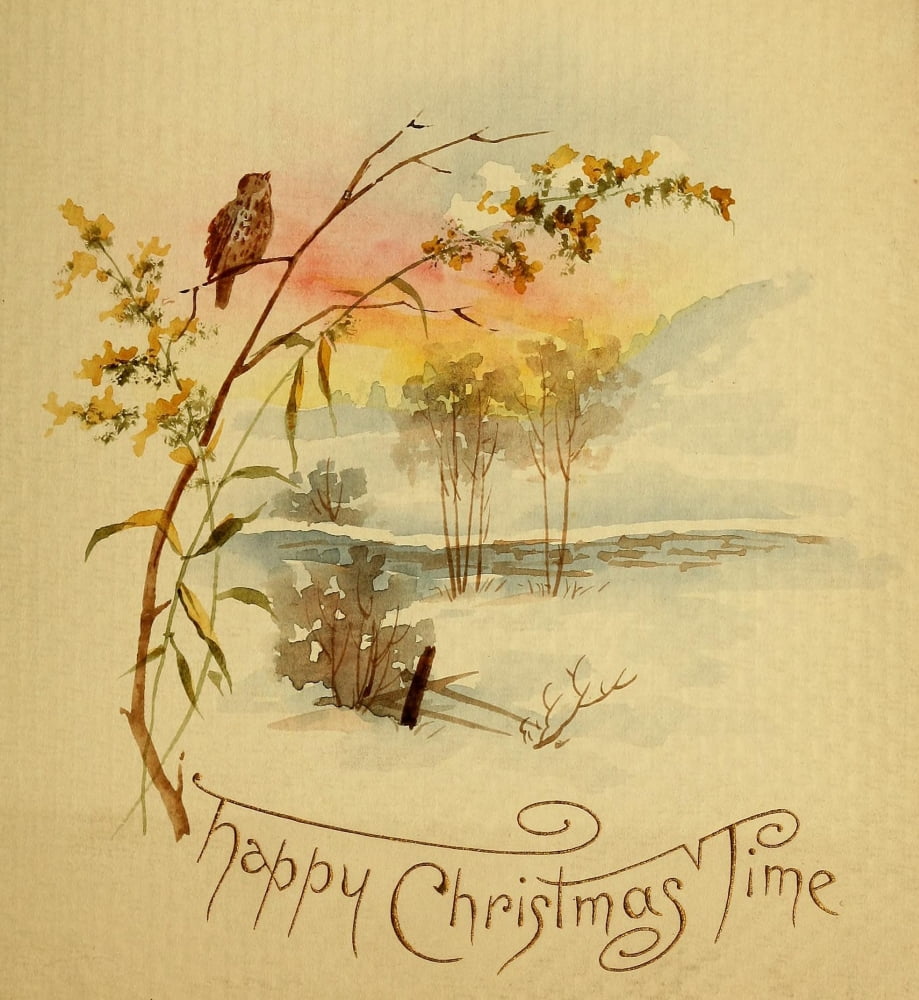 Happy Christmas-time 1887 Snowy scene Canvas Art - Annie C McQueen (24 x 36)