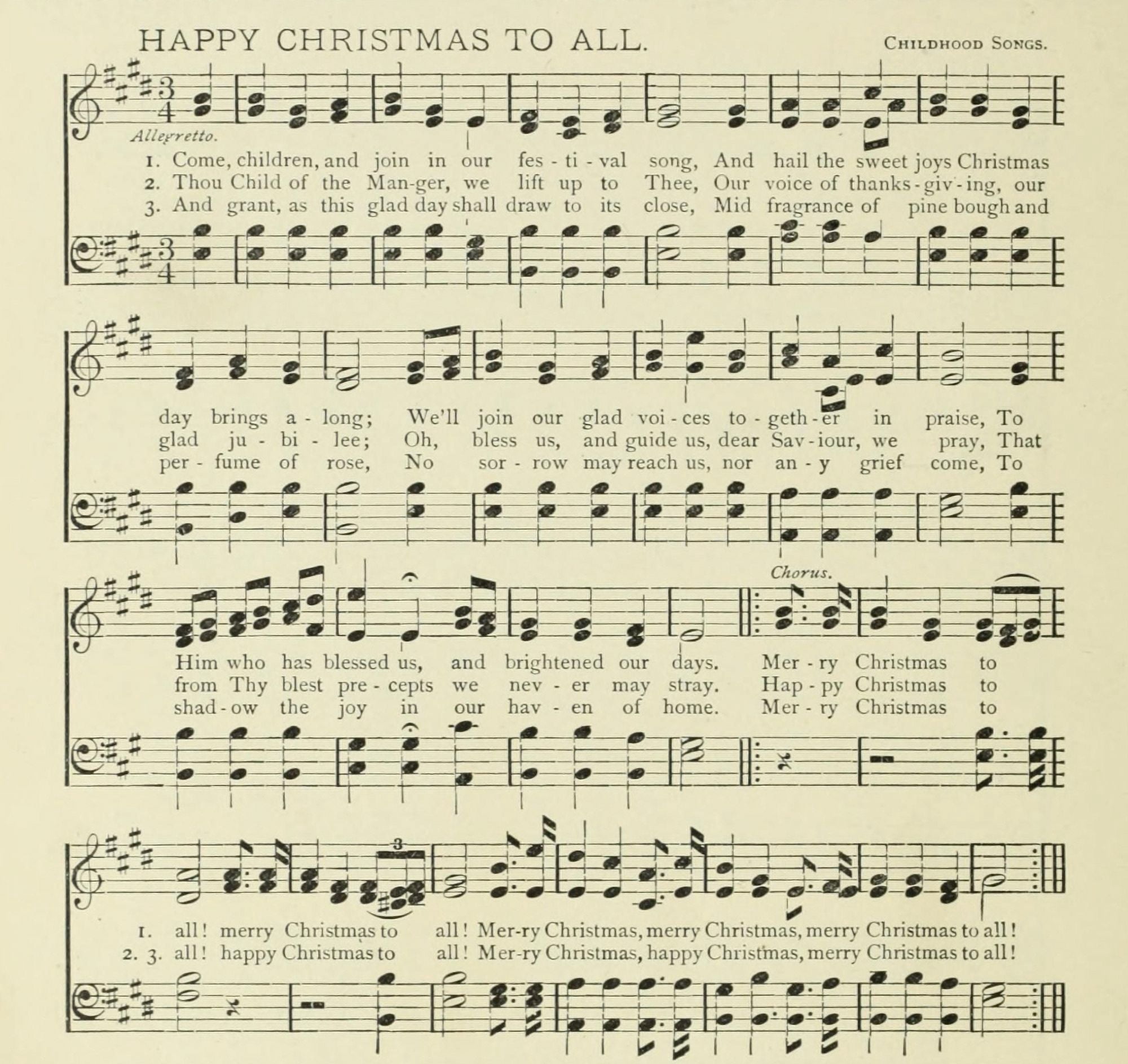 Happy Christmas to All Christmas in Song 1891 Canvas Art - Happy Christmas to All (24 x 36)
