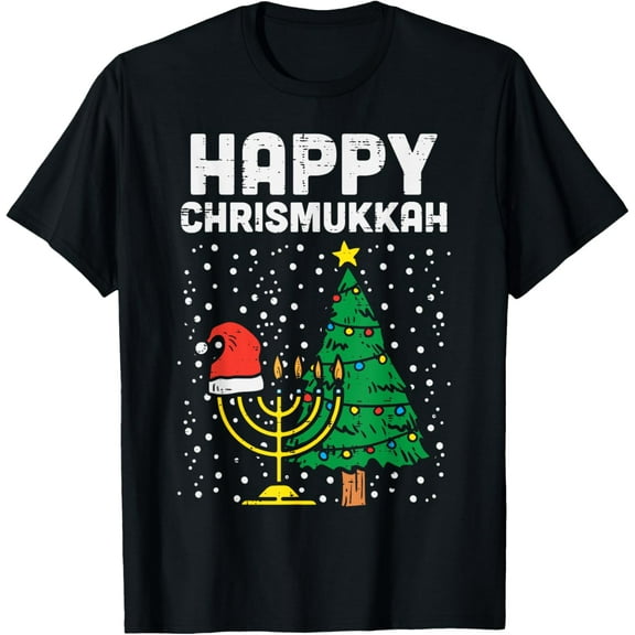 Happy Christmukkah Jewish Christmas Hanukkah Chanukah Gift T-ShirtMen and women, White Black T-shirt, size: Extra large S-4XL