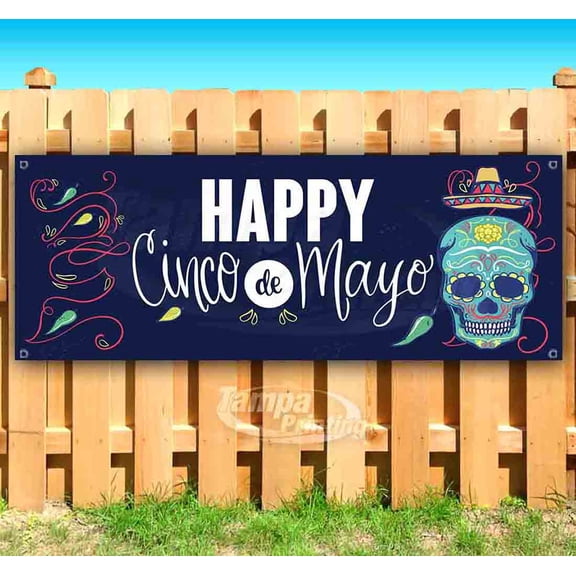 Happy Cinco De Mayo 13 oz Vinyl Banner With Metal Grommets