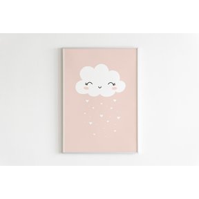 Happy Cloud Hearts Neutral Nursery Home Wall Art Poster Decor