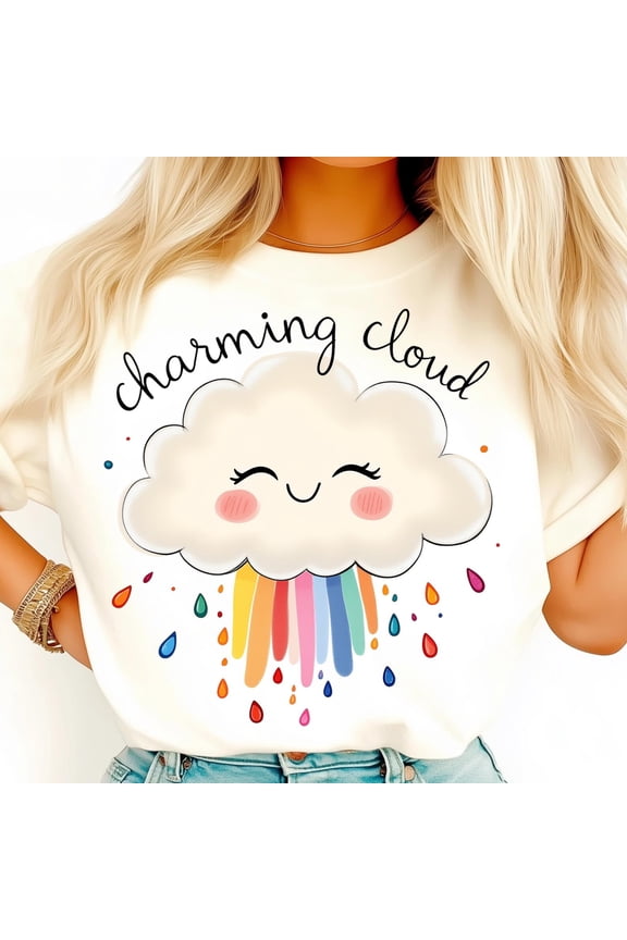 Happy Cloud Shirt, Rainbow Drop Shirt, Smiling Sky Shirt, Cheerful Art Shirt, Colorful Rain Shirt, Whimsical Cloud Shirt, Kids Shirt