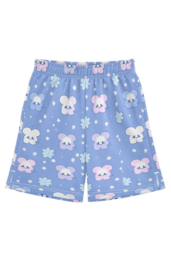 Happy Cloud and Flower Athletic Shorts Breathable with Comfort Fit Drawstring Casual Sweatshorts Large