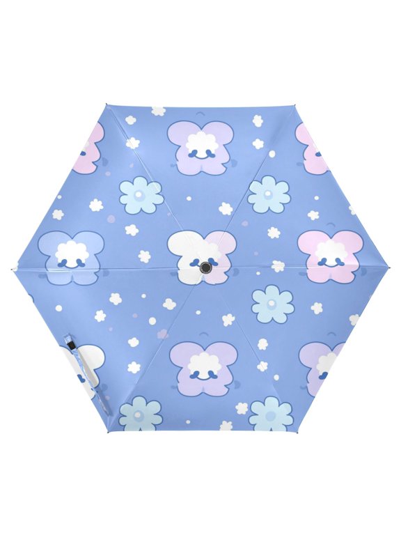 Happy Cloud and Flower Folding Umbrella UV50+ Waterproof Sun Protection Auto Open Close Compact Fiberglass Frame