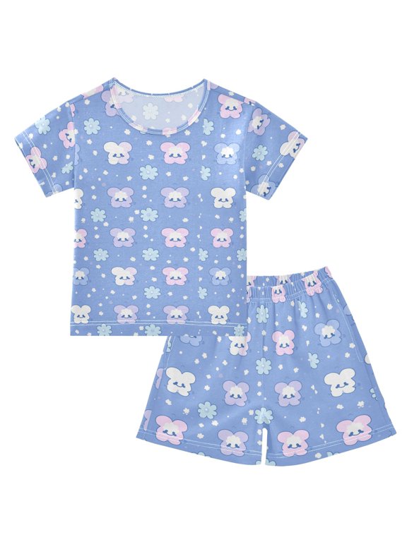 Happy Cloud and Flower Summer Pajama Set Soft Cotton Short Sleeve Sleepwear 2PCS Pajama Sets Breathable Lounge Set Size 8Y